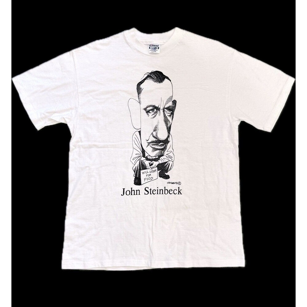 VTG 90s John Steinbeck Author T Shirt Steven Cragg Largely Literary Men L NWOT